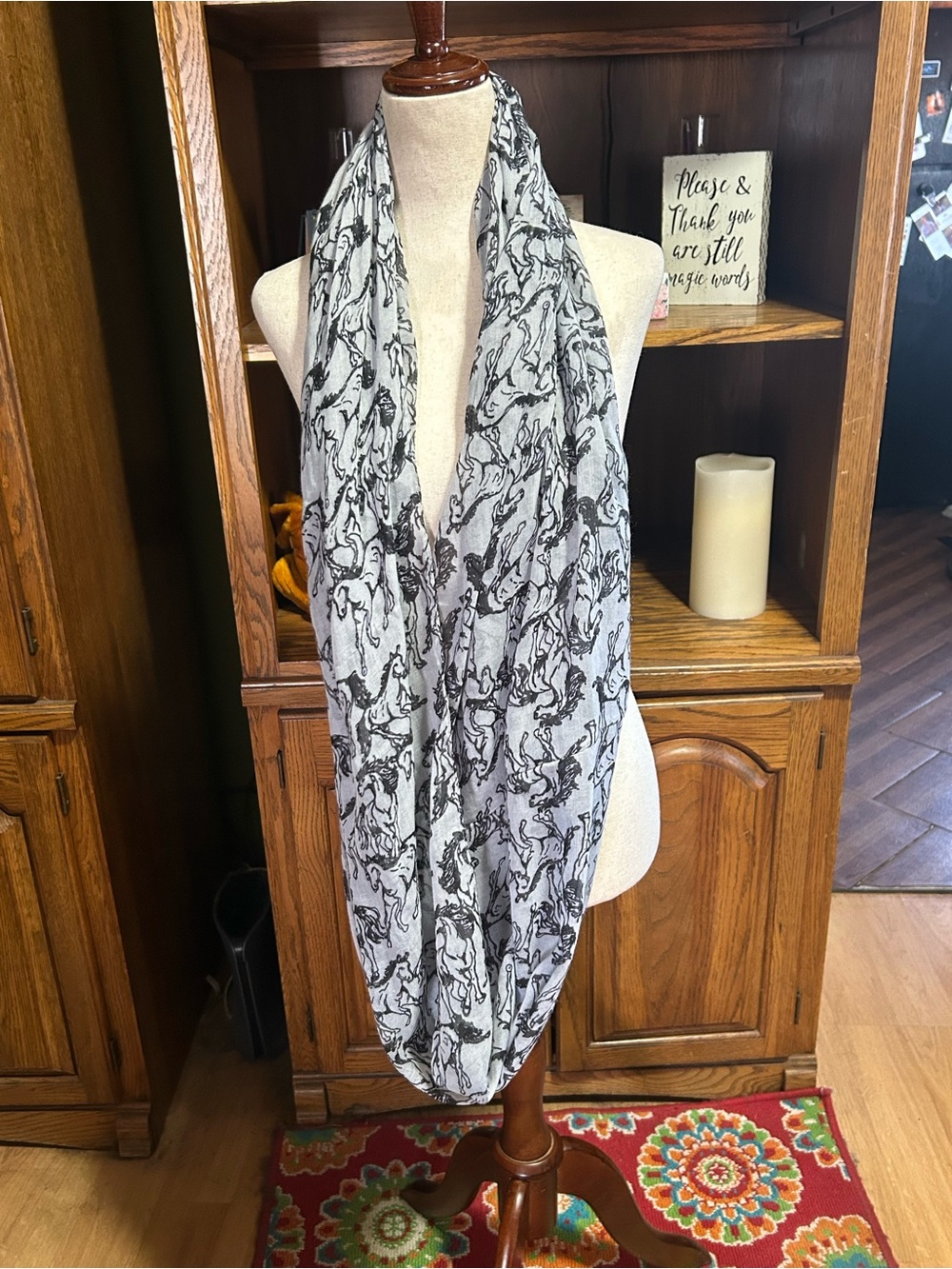 Black & White Horse Print Infinity Scarf